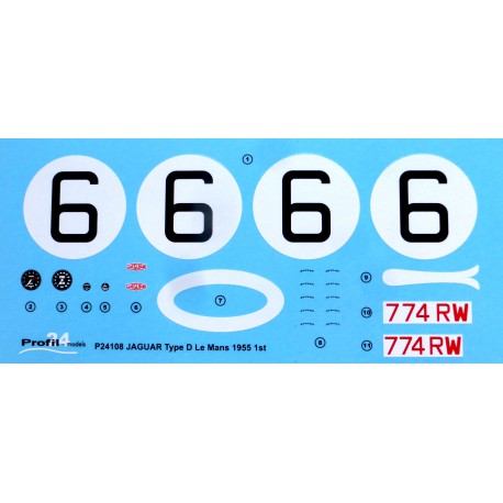 Decal Jaguar Type D n°6 Le Mans 1955 Vainqueur, 1/24