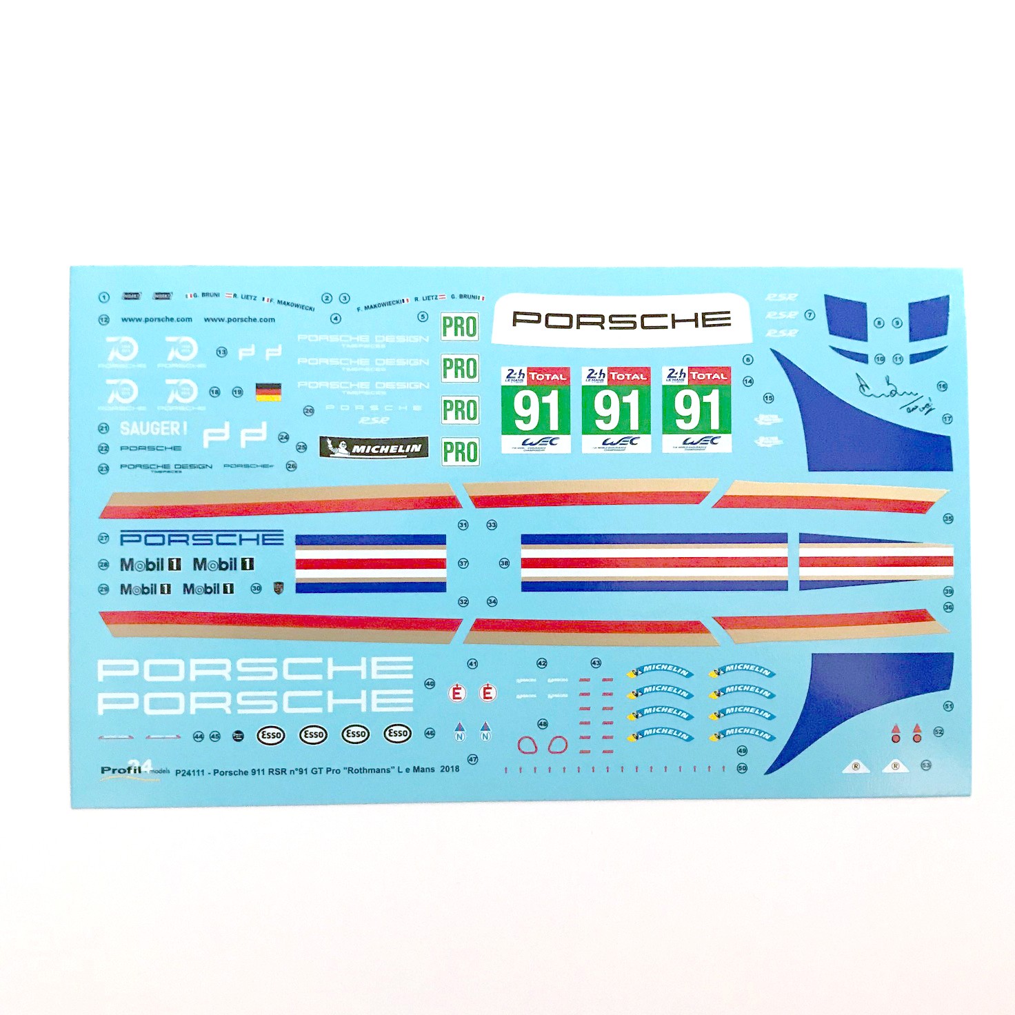 Decalcomanie Porsche 911 Carrera RSR Le Mans 1975, Adesivi Multiscala 1:24 1:32 1:43 1:18