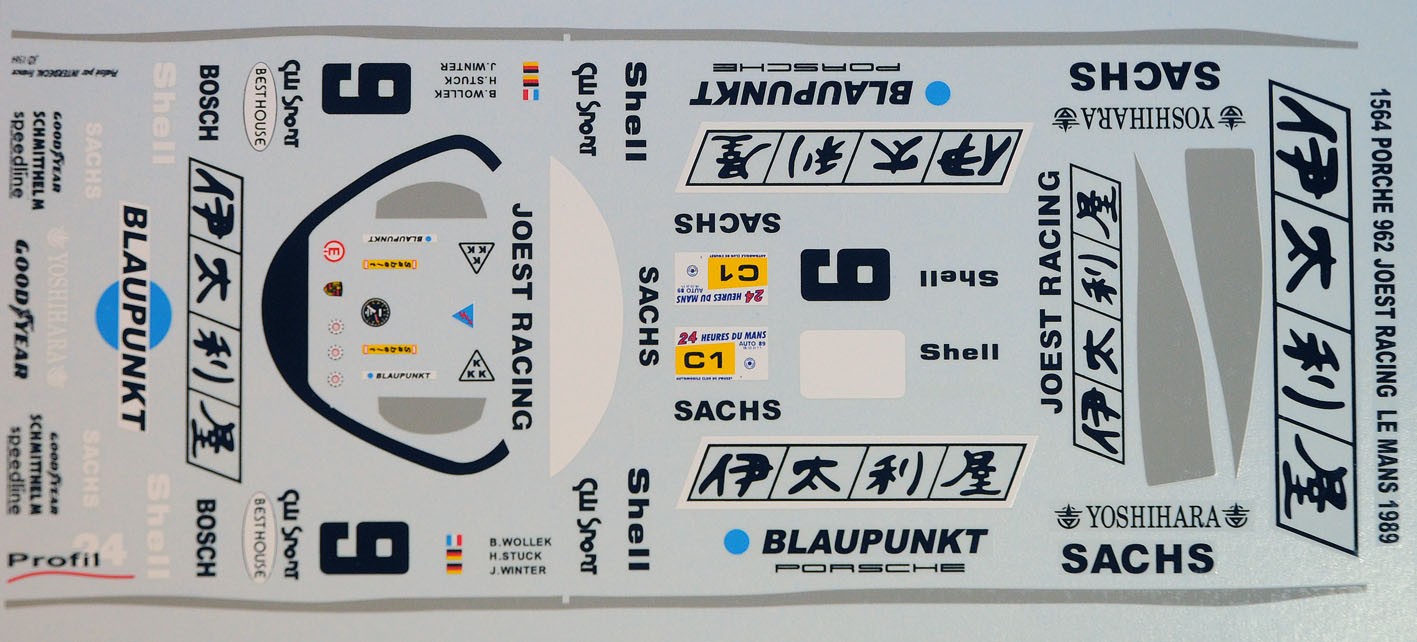 Décalques Porsche 962C Le Mans 1989 - Échelle 1:32, 1:43, 1:24, 1:18, Neuf